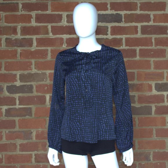 Collective Concepts | Longsleeve Geometric Blouse | Tie-Neck | Size M | Navy - Picture 1 of 9
